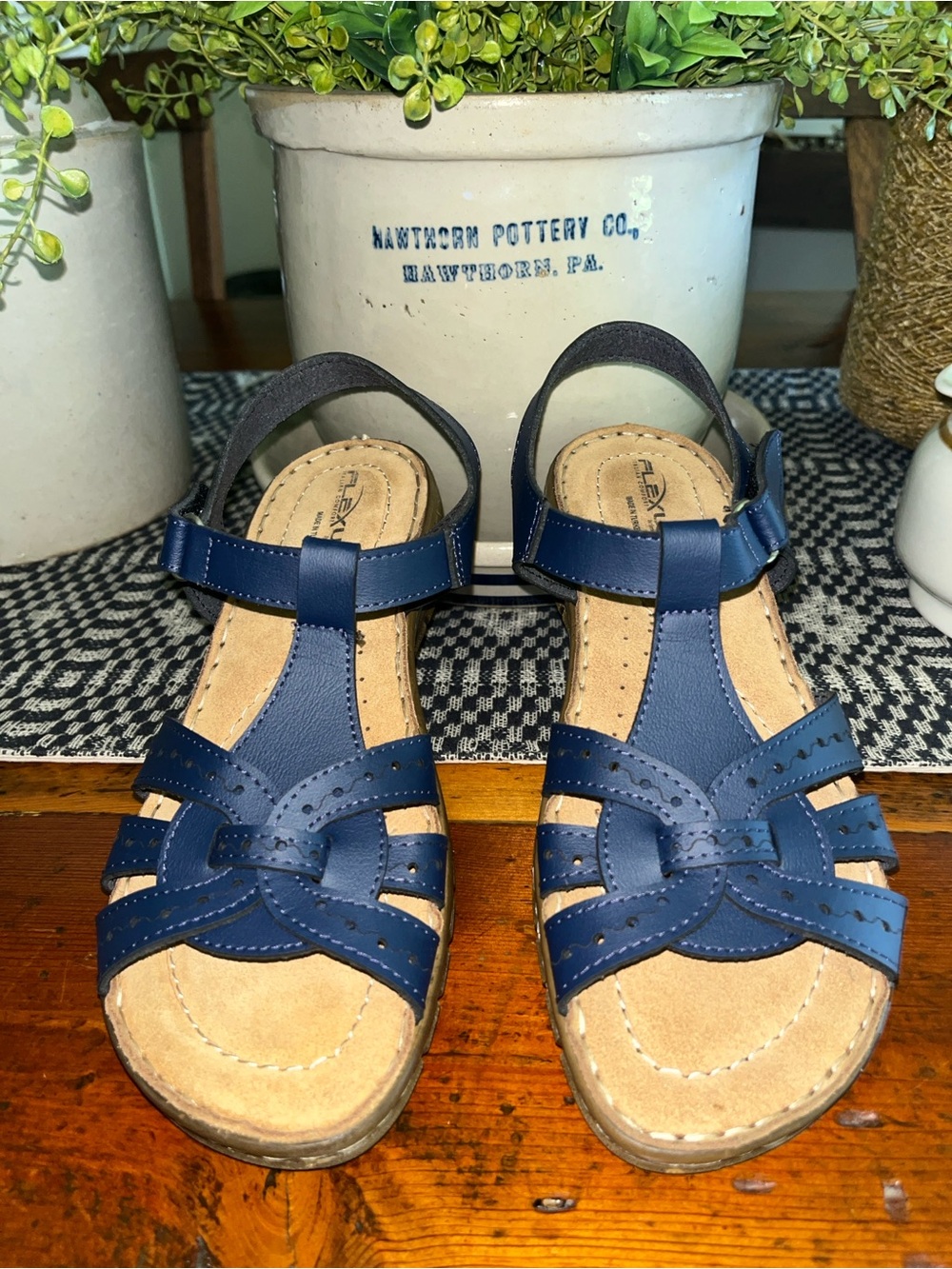 Flexus by Spring Step Navy Leather Comfort Sandals for